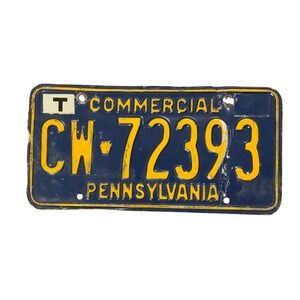 Vintage Pennsylvania Commercial License Plate Blue Yellow CW-72393 PA Decor
